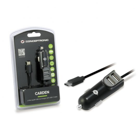 Cargador coche conceptronic carden05b con cable usb tipo c + 2 puertos usb tipo a 5v - 3.1a 15.5w - Imagen 2