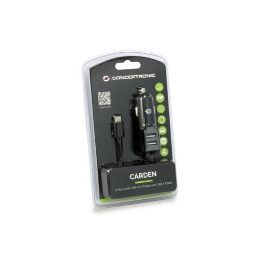 Cargador coche conceptronic carden05b con cable usb tipo c + 2 puertos usb tipo a 5v - 3.1a 15.5w - Imagen 3