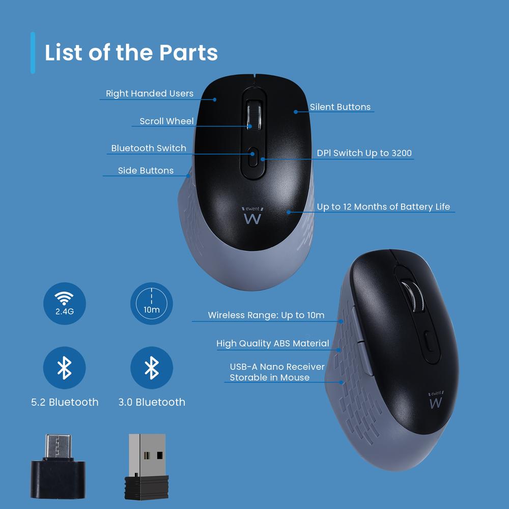 Raton inalambrico ewent ew3243 negro - gris - Imagen 3