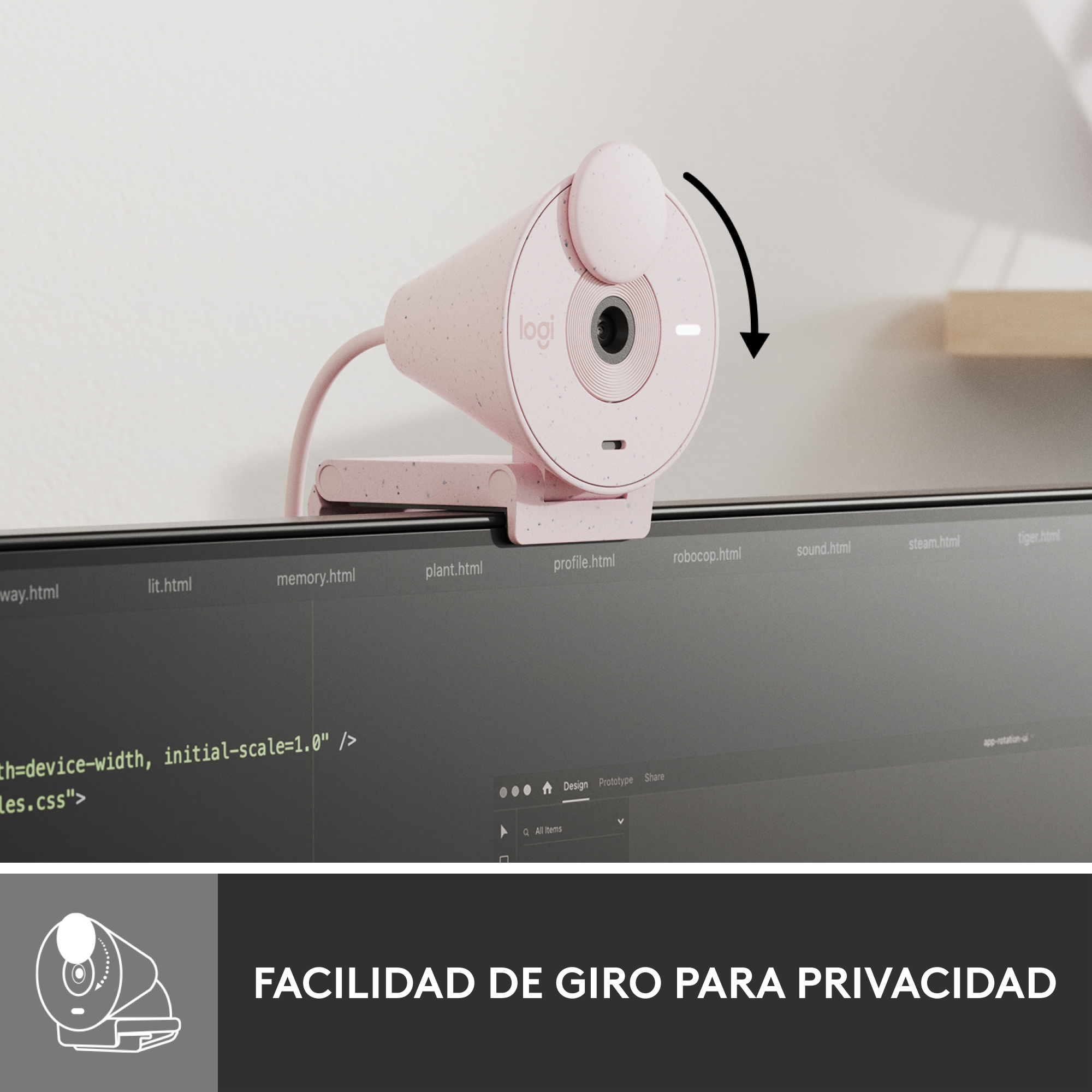 Webcam logitech brio 300 rosado full hd - usb tipo c - Imagen 2