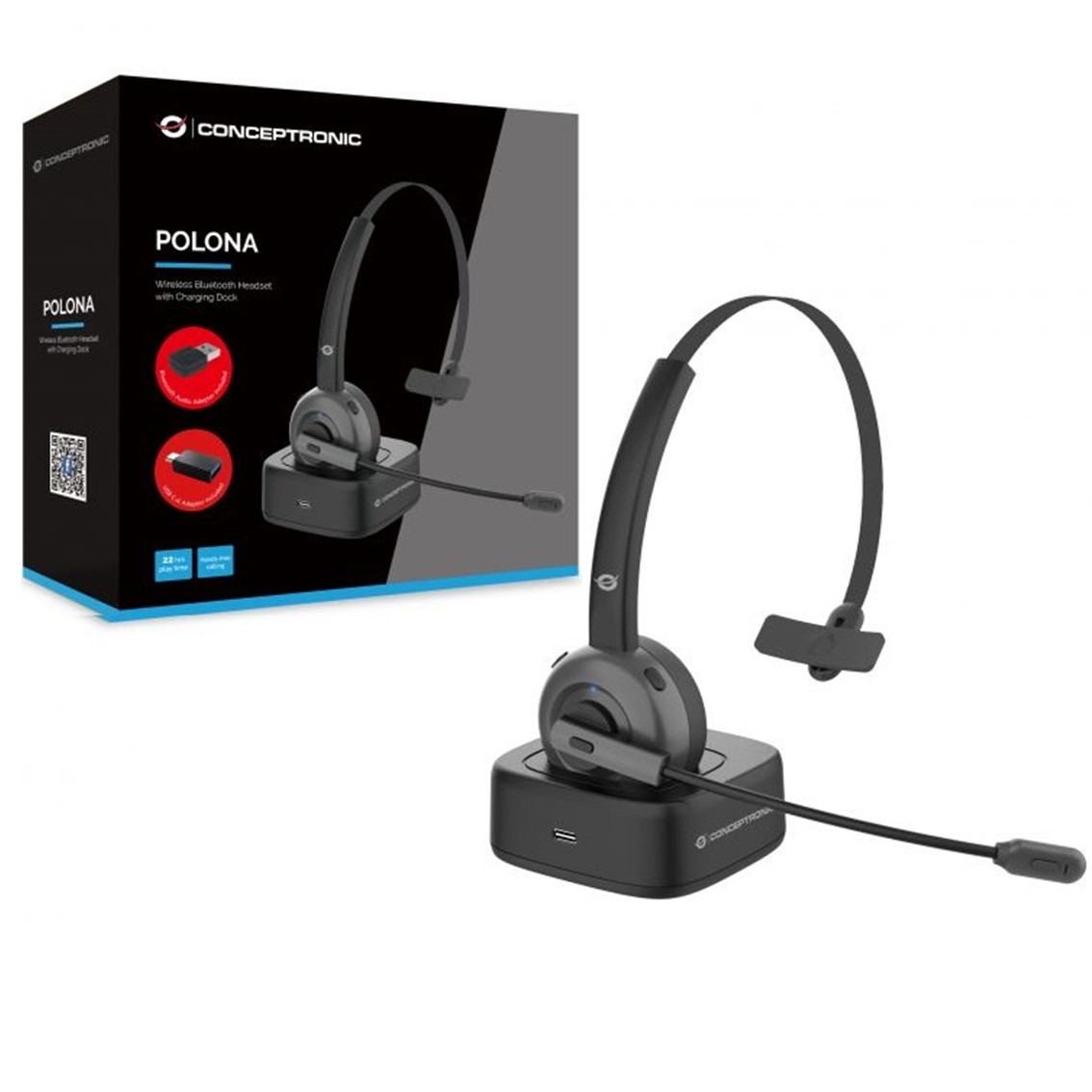 Auricular conceptronic bluetooth polona03bda con base de carga headset mono - Imagen 2